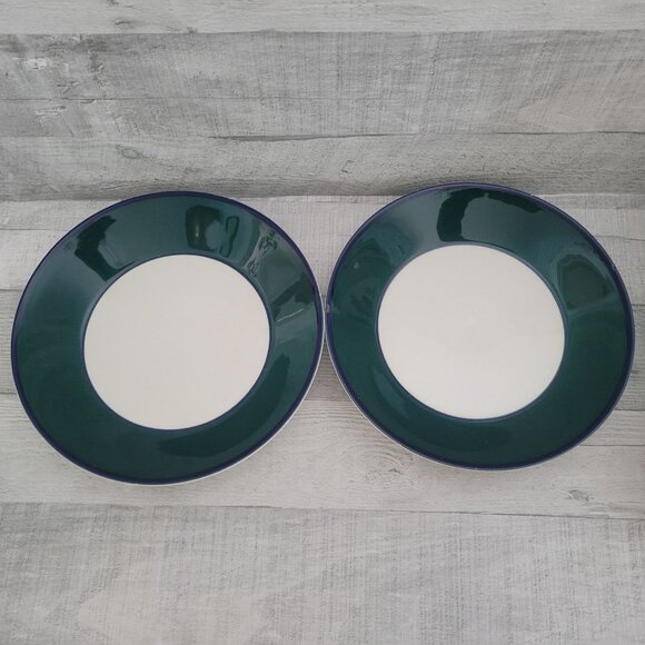 Pagnossin Set Of 2 Rimmed Soup Bowls Made In Italy Green & White 9" - Picture 1 of 7